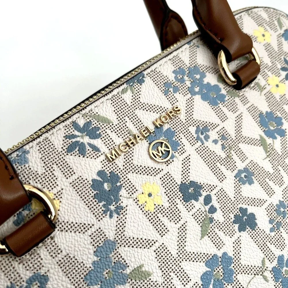 NWT $300 Michael Kors Cindy Large Dome Satchel Crossbody – Floral MK Logo Print - Picture 3 of 11